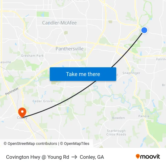 Covington Hwy @ Young Rd to Conley, GA map
