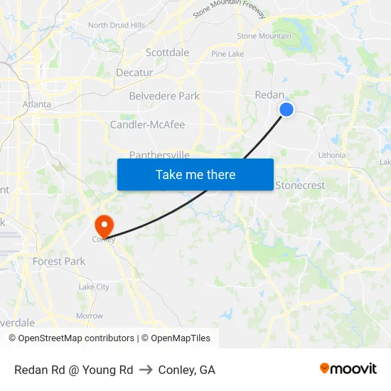 Redan Rd @ Young Rd to Conley, GA map