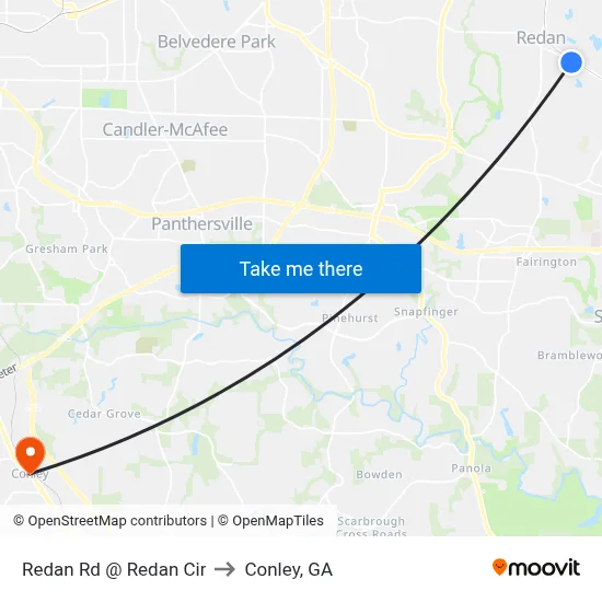 Redan Rd @ Redan Cir to Conley, GA map