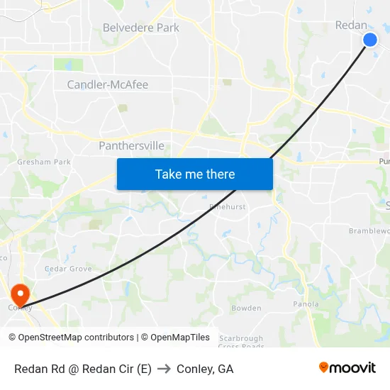 Redan Rd @ Redan Cir (E) to Conley, GA map