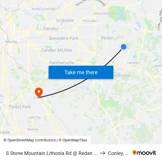 S Stone Mountain Lithonia Rd @ Redan East to Conley, GA map