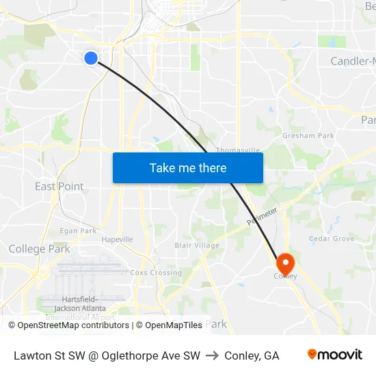 Lawton St SW @ Oglethorpe Ave SW to Conley, GA map