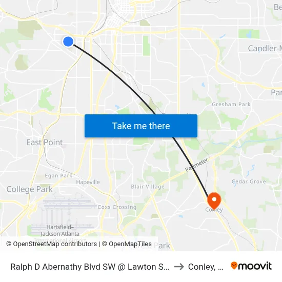 Ralph D Abernathy Blvd SW @ Lawton St SW to Conley, GA map