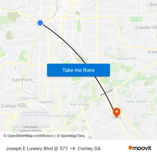 Joseph E Lowery Blvd @ 577 to Conley, GA map