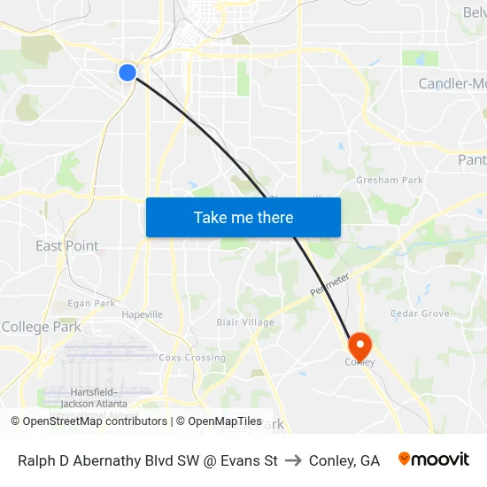 Ralph D Abernathy Blvd SW @ Evans St to Conley, GA map