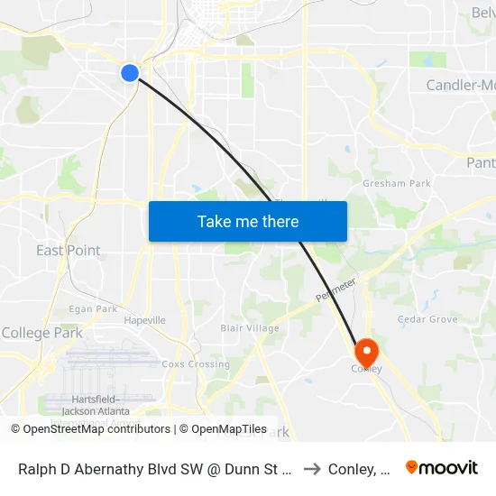Ralph D Abernathy Blvd SW @ Dunn St SW to Conley, GA map