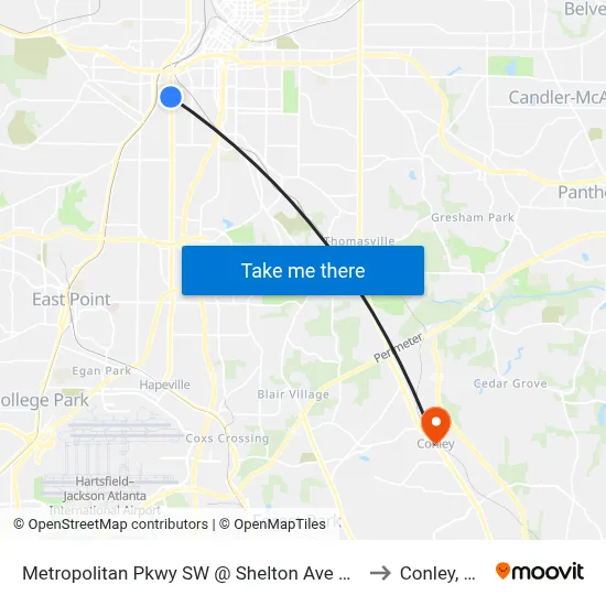 Metropolitan Pkwy SW @ Shelton Ave SW to Conley, GA map