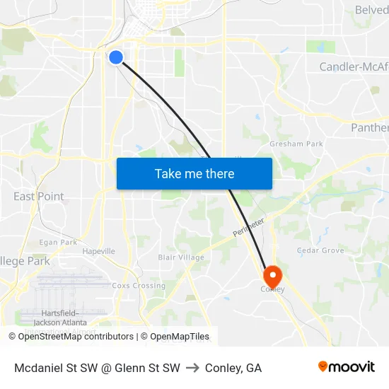 Mcdaniel St SW @ Glenn St SW to Conley, GA map