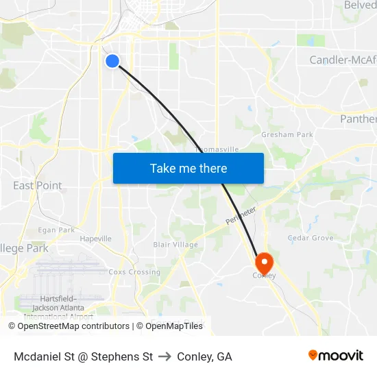 Mcdaniel St @ Stephens St to Conley, GA map