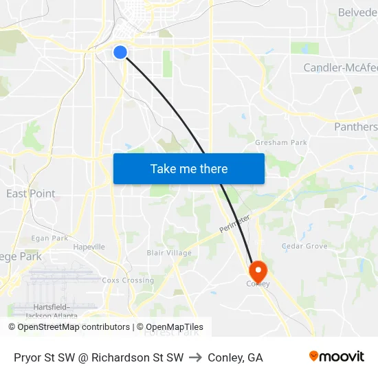 Pryor St SW @ Richardson St SW to Conley, GA map