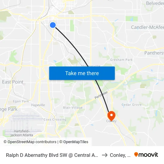 Ralph D Abernathy Blvd SW @ Central Ave SW to Conley, GA map
