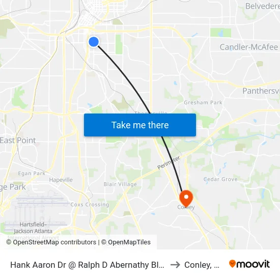 Hank Aaron Dr @ Ralph D Abernathy Blvd to Conley, GA map