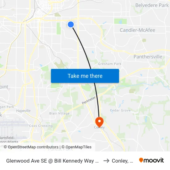 Glenwood Ave SE @ Bill Kennedy Way SE to Conley, GA map