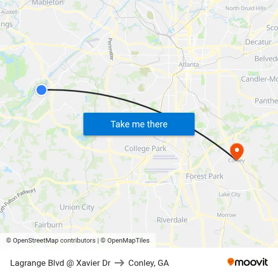 Lagrange Blvd @ Xavier Dr to Conley, GA map
