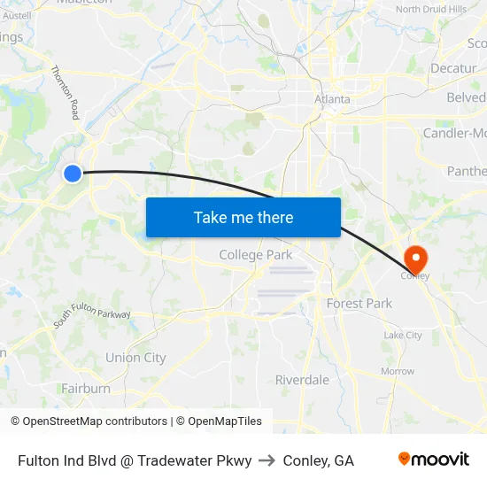 Fulton Ind Blvd @ Tradewater Pkwy to Conley, GA map