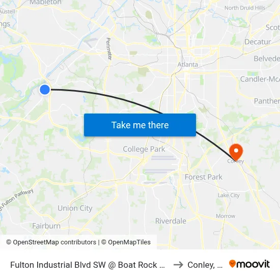 Fulton Industrial Blvd SW @ Boat Rock Rd SW to Conley, GA map