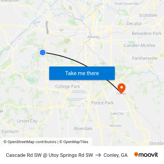 Cascade Rd SW @ Utoy Springs Rd SW to Conley, GA map