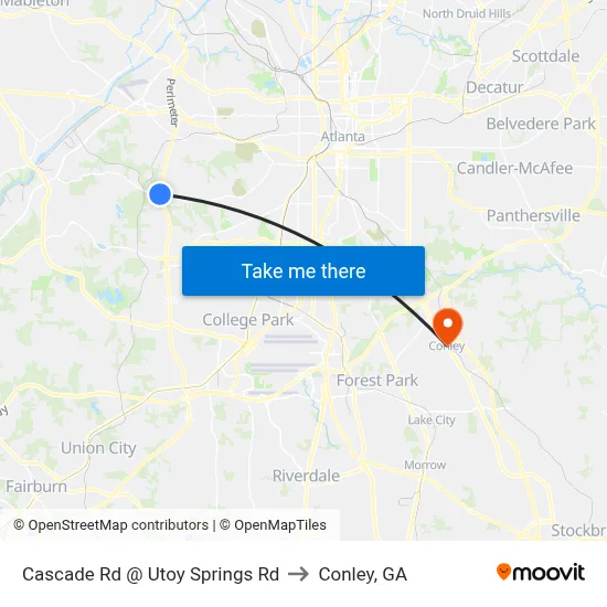 Cascade Rd @ Utoy Springs Rd to Conley, GA map