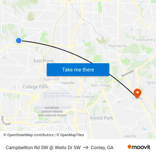 Campbellton Rd SW @ Wells Dr SW to Conley, GA map