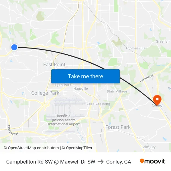 Campbellton Rd SW @ Maxwell Dr SW to Conley, GA map