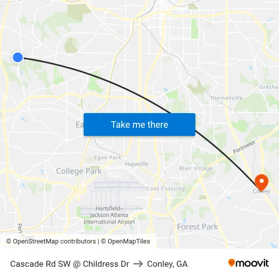 Cascade Rd SW @ Childress Dr to Conley, GA map