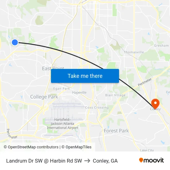 Landrum Dr SW @ Harbin Rd SW to Conley, GA map