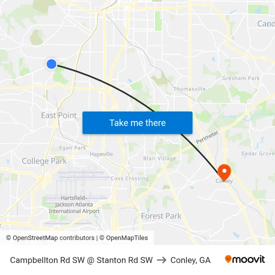 Campbellton Rd SW @ Stanton Rd SW to Conley, GA map