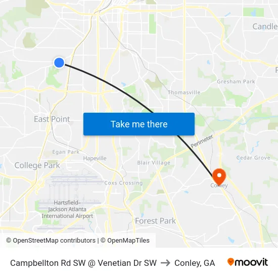 Campbellton Rd SW @ Venetian Dr SW to Conley, GA map