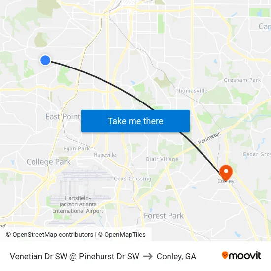 Venetian Dr SW @ Pinehurst Dr SW to Conley, GA map