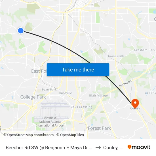 Beecher Rd SW @ Benjamin E Mays Dr SW to Conley, GA map