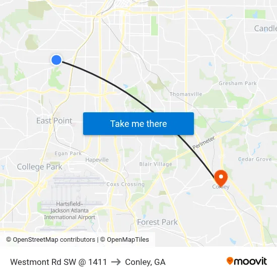 Westmont Rd SW @ 1411 to Conley, GA map