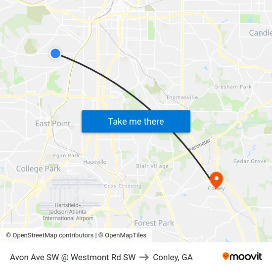 Avon Ave SW @ Westmont Rd SW to Conley, GA map
