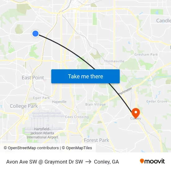 Avon Ave SW @ Graymont Dr SW to Conley, GA map