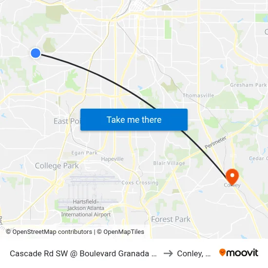 Cascade Rd SW @ Boulevard Granada SW to Conley, GA map