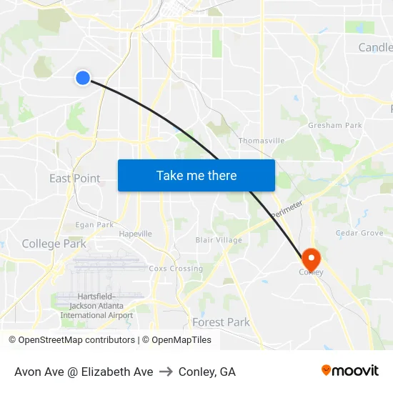 Avon Ave @ Elizabeth Ave to Conley, GA map