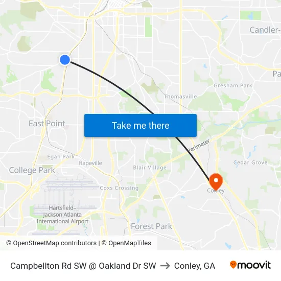 Campbellton Rd SW @ Oakland Dr SW to Conley, GA map