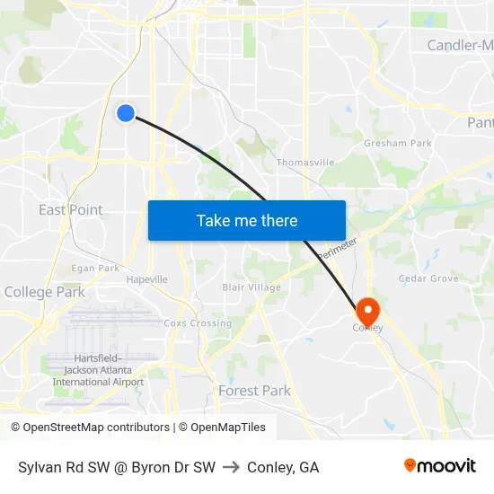 Sylvan Rd SW @ Byron Dr SW to Conley, GA map