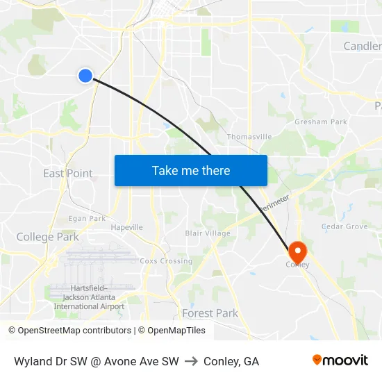 Wyland Dr SW @ Avone Ave SW to Conley, GA map