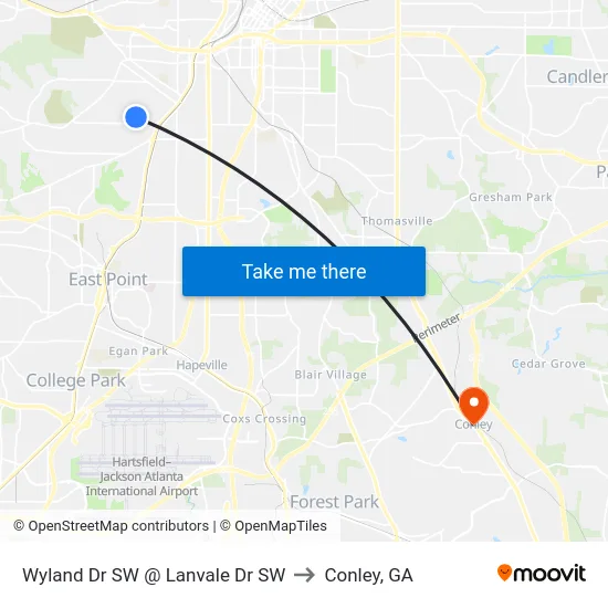 Wyland Dr SW @ Lanvale Dr SW to Conley, GA map