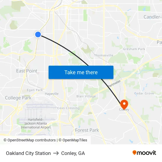 Oakland City Station to Conley, GA map