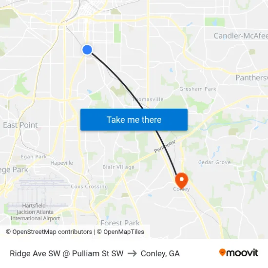 Ridge Ave SW @ Pulliam St SW to Conley, GA map