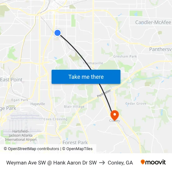 Weyman Ave SW @ Hank Aaron Dr SW to Conley, GA map
