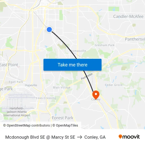 Mcdonough Blvd SE @ Marcy St SE to Conley, GA map