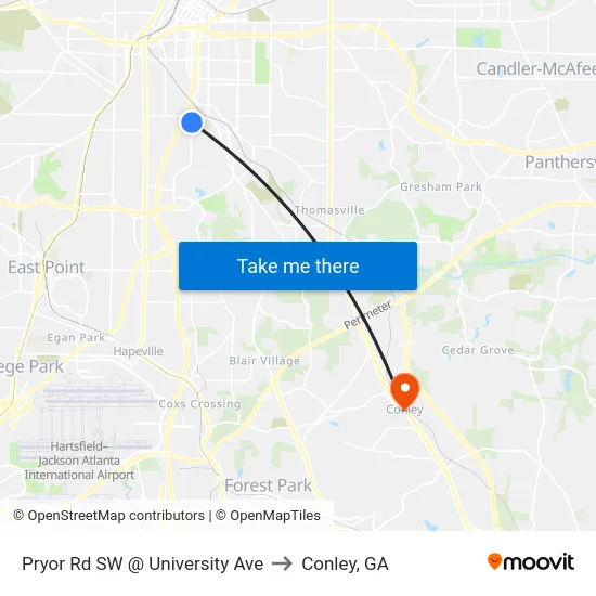 Pryor Rd SW @ University Ave to Conley, GA map