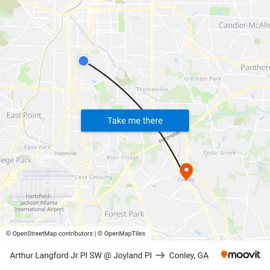 Arthur Langford Jr Pl SW @ Joyland Pl to Conley, GA map