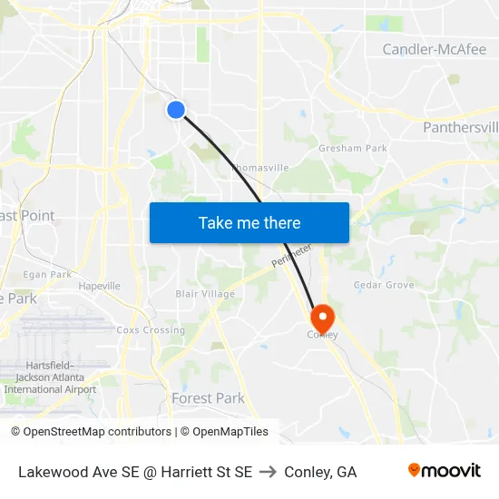 Lakewood Ave SE @ Harriett St SE to Conley, GA map