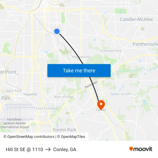 Hill St SE @ 1110 to Conley, GA map
