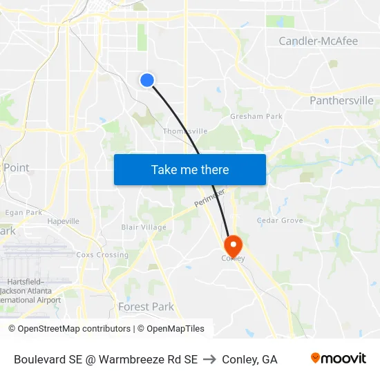 Boulevard SE @ Warmbreeze Rd SE to Conley, GA map