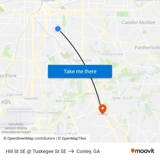 Hill St SE @ Tuskegee St SE to Conley, GA map