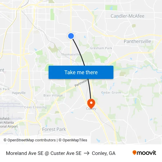 Moreland Ave SE @ Custer Ave SE to Conley, GA map